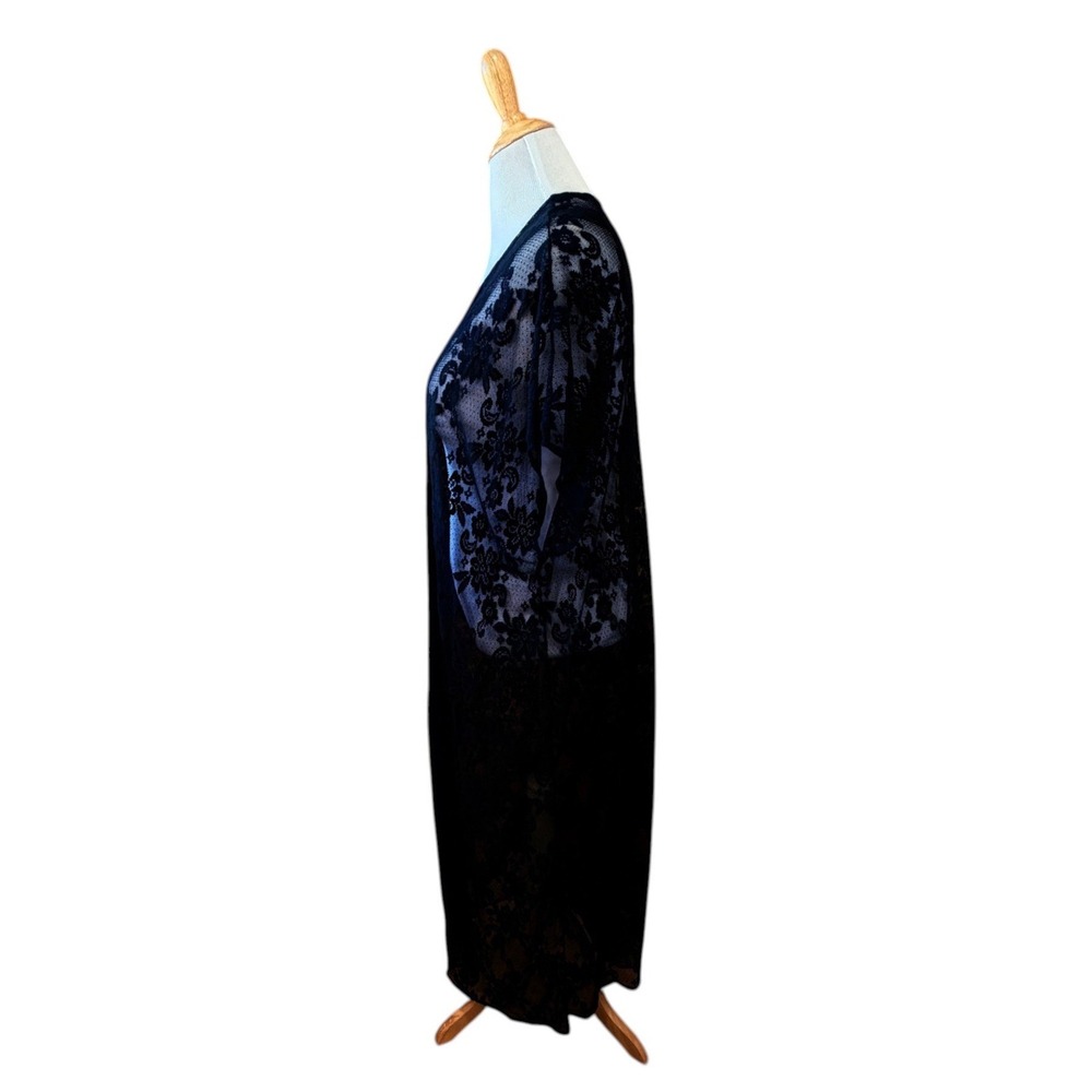 Torrid Black Floral Lace Longline Kimono Sheer Open Front Duster Size 1/2 - Picture 3 of 8